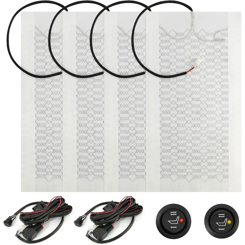 

12V Car Seat Heater Kit Fit 2 Seats Carbon Fiber Heating Pads Fast Heating High Low Temp Round Control Switch Winter Warmer