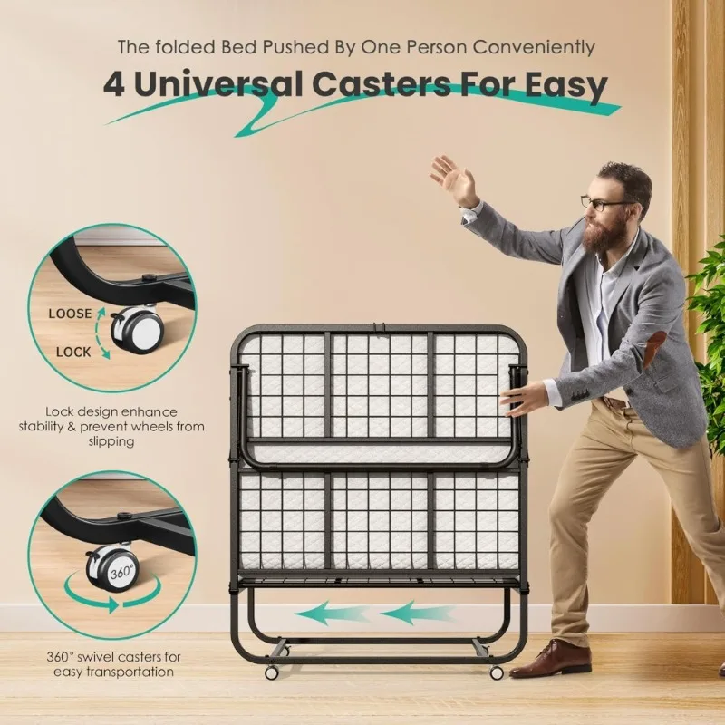 Letto pieghevole Letto a scomparsa da 75 x 38 pollici con materasso in memory foam da 5 pollici Lettino portatile doppio per adulti