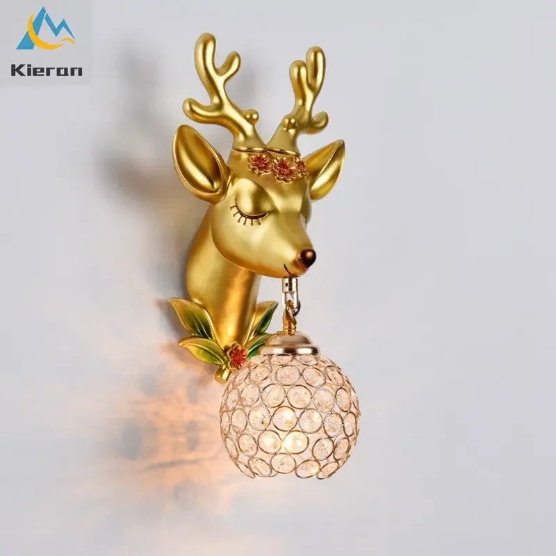 

Modern Simple Deer LED Wall Lamp Bedroom Study Restaurant Bedside Crystal Wall Lights Living Room Decoration Deer Head Wall Lamp