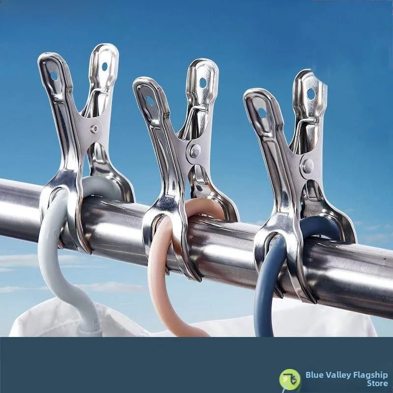 

Stainless Steel Windproof Clothes Drying Clamp Large Size Clothesline Holder Strong Opening Clip for Hanging Clothes