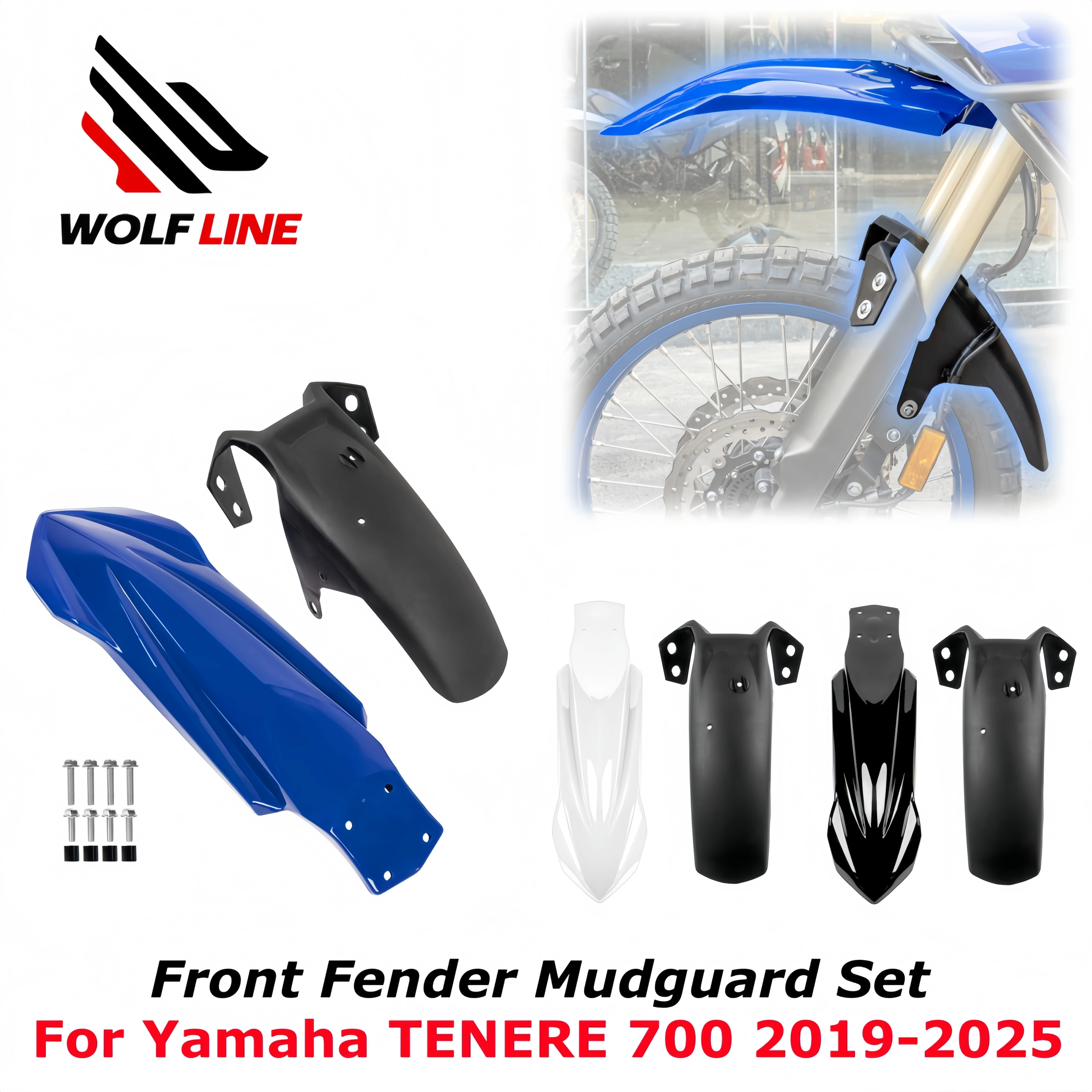 WOLFLINE Front Fender Set for Yamaha Tenere 700 2019-2025 for Tenere700 Front Mudguard Flap Wheel Splash Guard Cover Kits