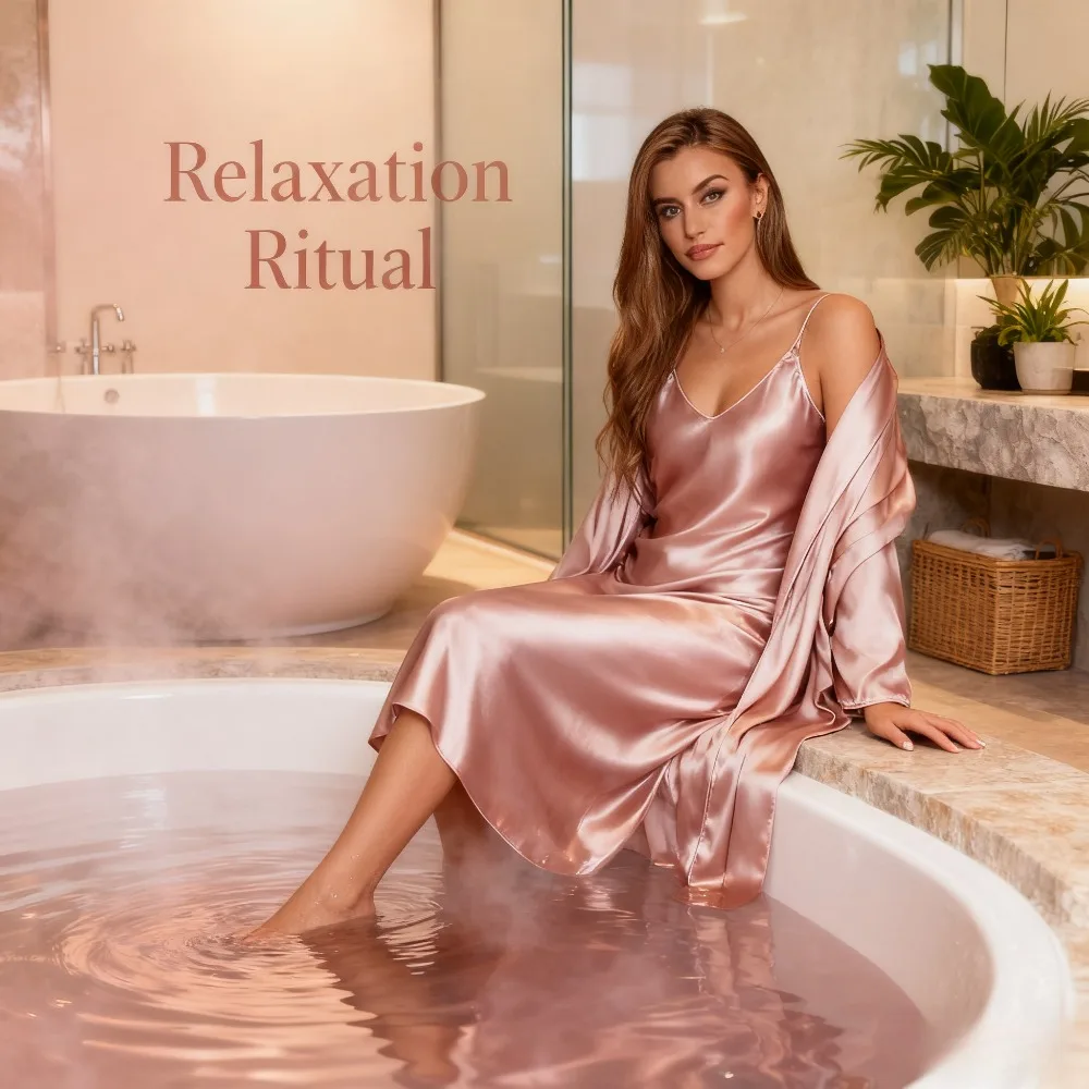 

Women's Fashion Robe Set Loose Robe + CamisoleNightgown Combination Bathrobe Attribute Loungewear Position for Home Relaxation