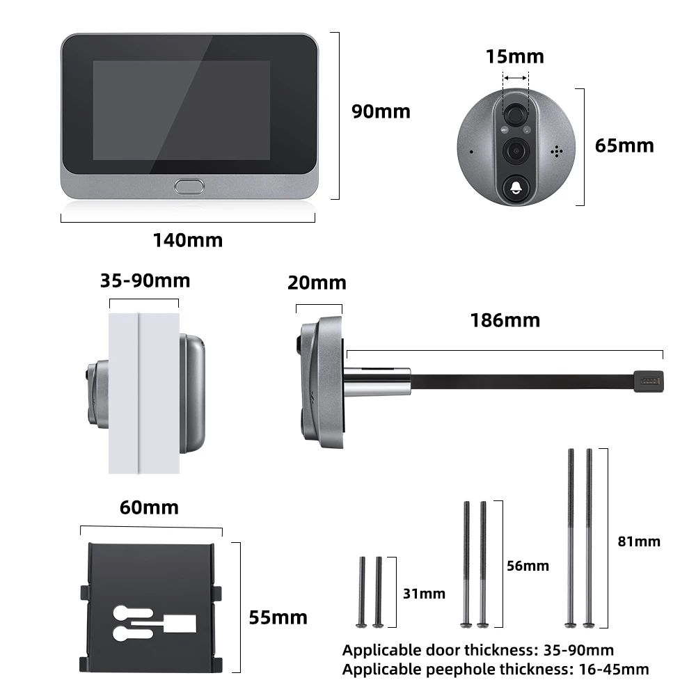 WSDCAM Tuya WIFI Peephole Doorbell PIR Night Vision Video Doorbell 5000mAh Smart Doorbell Two-way Intercom Digital Viewer