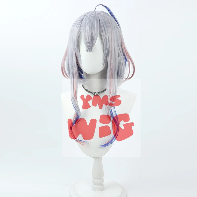 Vtuber Amane Kanata Cosplay Wig 55cm Silver Blue Mixed Pink Heat Resistant Synthetic Hair Halloween Role Play + Free Wig Cap