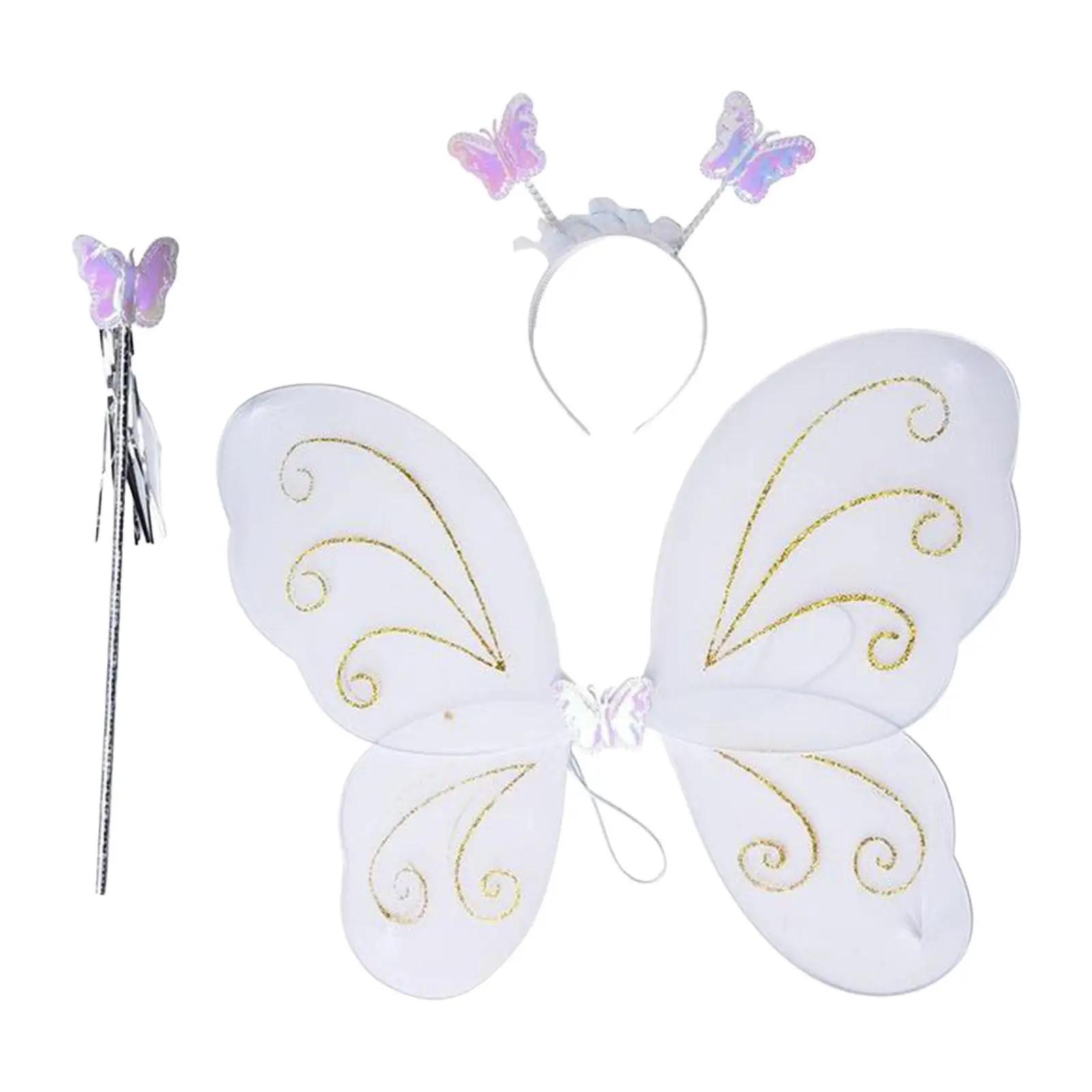 Fairy Costume Girls Wand Butterfly Wing Costume Butterfly Headband Cosplay for Masquerade Theme Parties Photo Props