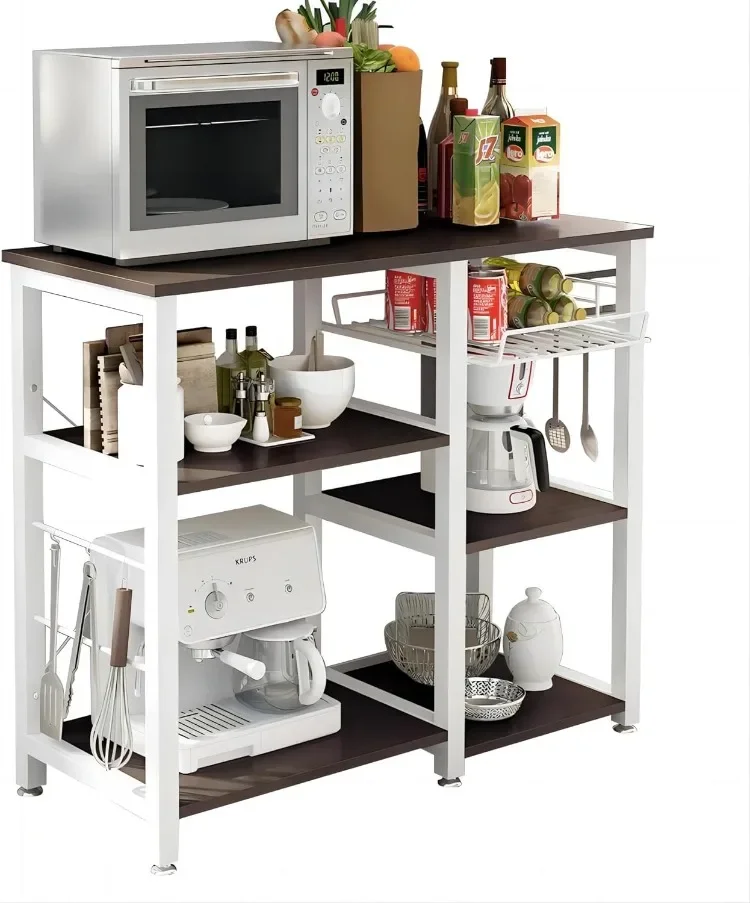

3-Tier Kitchen Baker's Rack, Utility Microwave Oven Stand with Storage, Coffee Bar Station, Workstation Kitchen Shelf Cart,