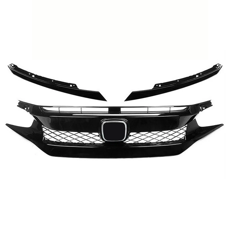 Front Grille Racing Grill Net For Honda Civic 10th Gen 2016-2021 Car Grid Splitter Upper Bumper Hood Mesh Grills Exterior Black