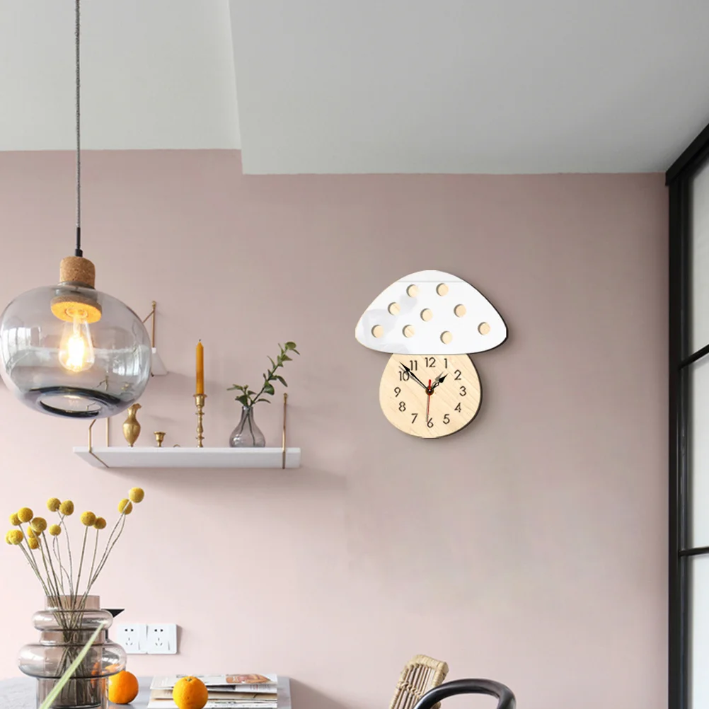 

Cartoon Mushroom Hanging Wall Clock White Hanging Clock for Home Living Room Bar Decoration No