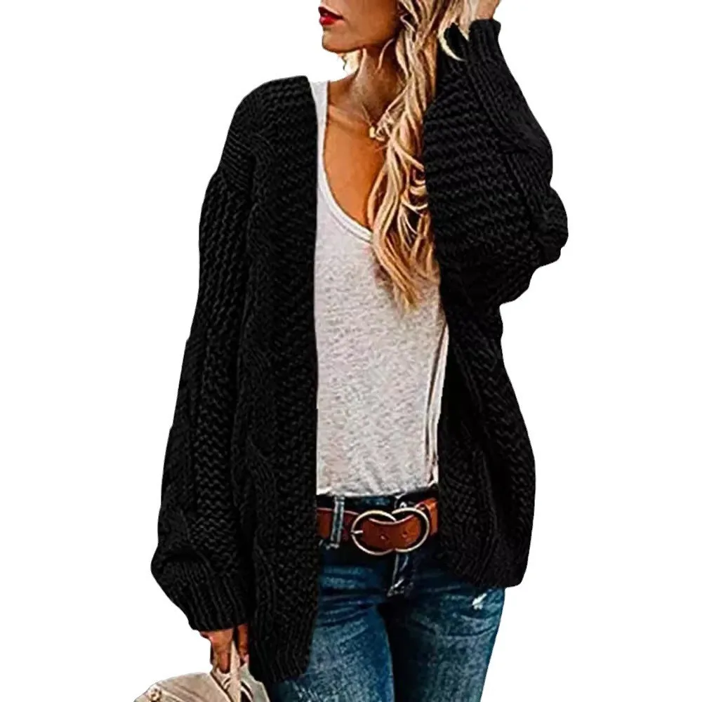 V Neck Loose Fit Sweater Elegant with Long Sleeve Open Front Heat Set Finish Private Celebrity Style Autumn Cardigan Women Long