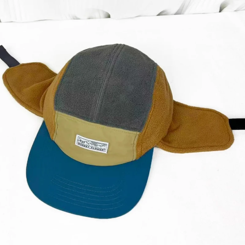 الكورية الشتاء القطبية الصوف اللون منعت خمسة لوحة تحلق قبعات البيسبول الرجال والنساء في الهواء الطلق الدافئة واقيات الأذن منفذها القبعات #5