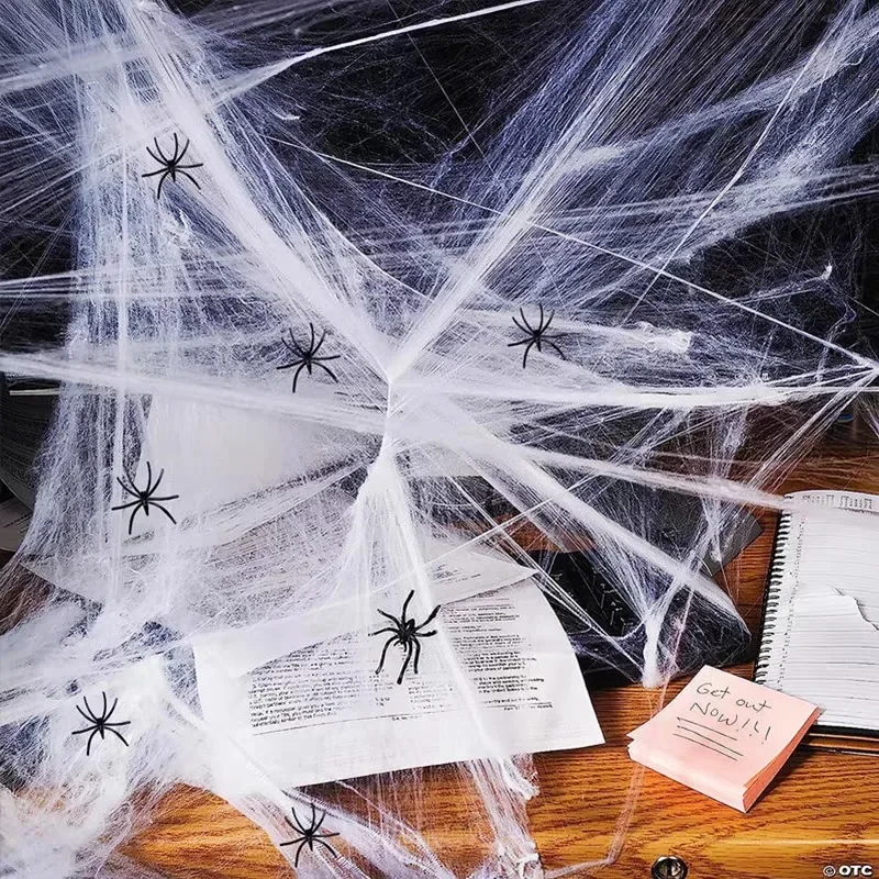 Halloween künstliches dehnbares Spinnennetz mit Spinnen Dekoration für Gothic Geisterhaus Party Horror gruselige Requisiten Accessoires realistisch langlebig perfekt für Innen Außen Halloween Partys und schaurige Dekor – Detail 11