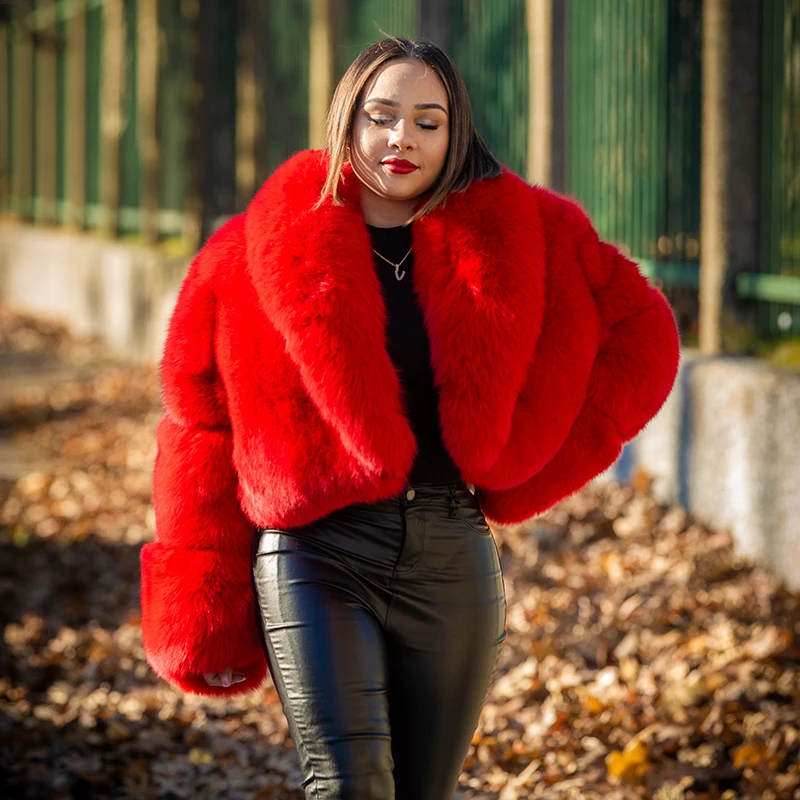 

Genuine Red Fox Fur Coat Women Fashion Luxury Thicken Tops 2022 Winter New Lapel Short Warm Cozy Real Fur Jacket Female