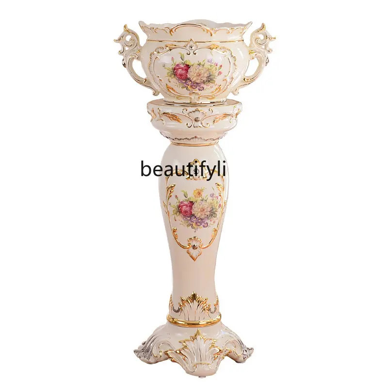 European-StyleCeramic Vase Floor Large Luxury Artificial Vase Set Flower Arrangement Living RoomTVCabinet Decorations Decoration