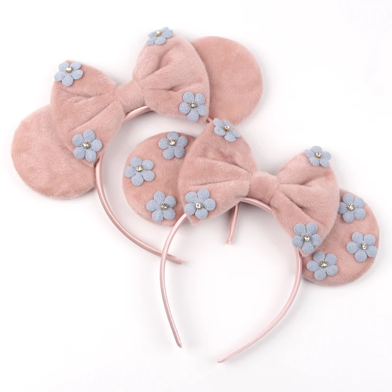 Chic Boutique Flower 3.3 "Mouse Ears Headband 5" Velvet Bow Hairband For Girls Festival Party Cosplay DIY Women Hair Accessories