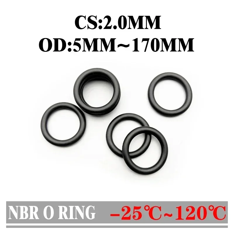 20pcs NBR O Ring Gasket CS 2.0mm OD 5mm ~ 170mm Car Faucet Nitrile Rubber Round O Type Corrosion Oil Resistant Seal Washer Black