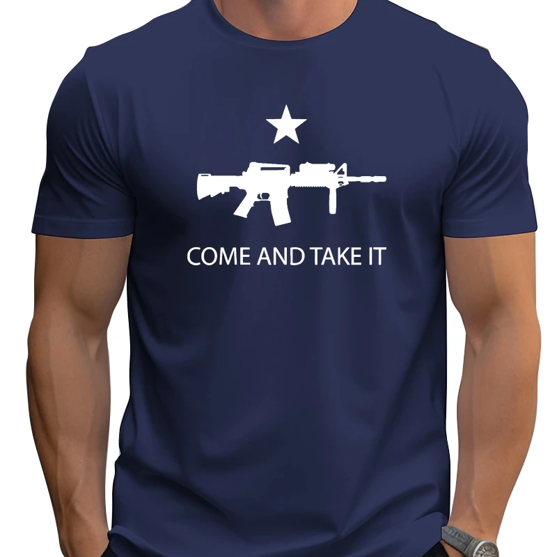 

Come and Take It. 2nd Amendment Patriotic T Shirt New 100% Cotton Short Sleeve O-Neck T-shirt Casual Mens Top