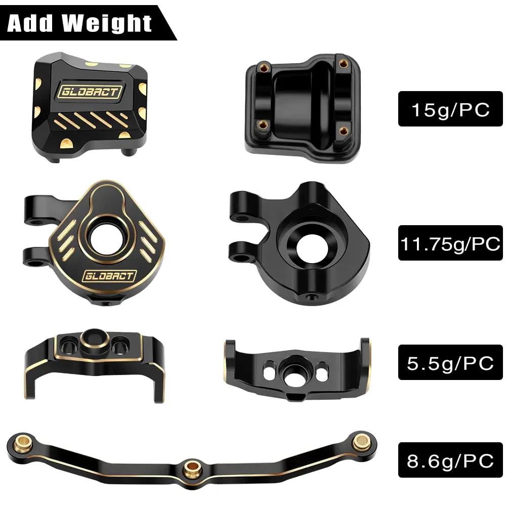 GLOBACT Brass Kit for 1/18 TRX4M Steering Links Steering Blocks Knuckle Caster Blocks C-Hubs Axle Cover 75g RC Crawler Upgrade