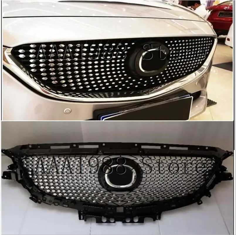 For Mazda 6 Atenza  2017 2018 2019 Car Front Bumper Upper Grille ABS Diamond Grill ABS Cover with Chrome Emblem