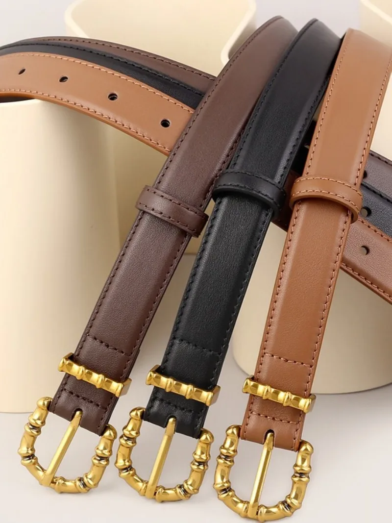 Vintage-Design, Damen-Gürtel aus echtem Rindsleder, Nadelschnalle, einfarbig, vielseitig, weiblich, modisch, lässig, Gürtel für Jeans – Detail 5