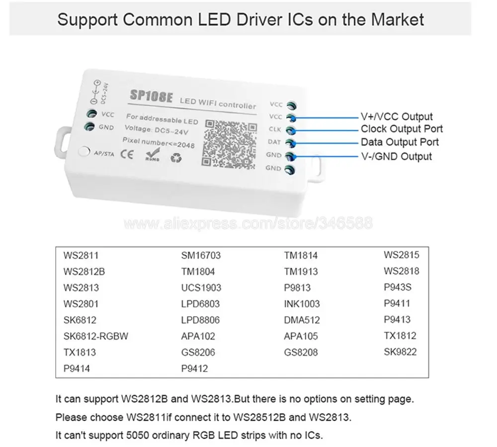 SP108E Wifi Magic Controller WS2812B WS2811 WS2813 Etc LED Strip Module Smart App Wireless Control IOS 10/Android 4.4 DC5-24V
