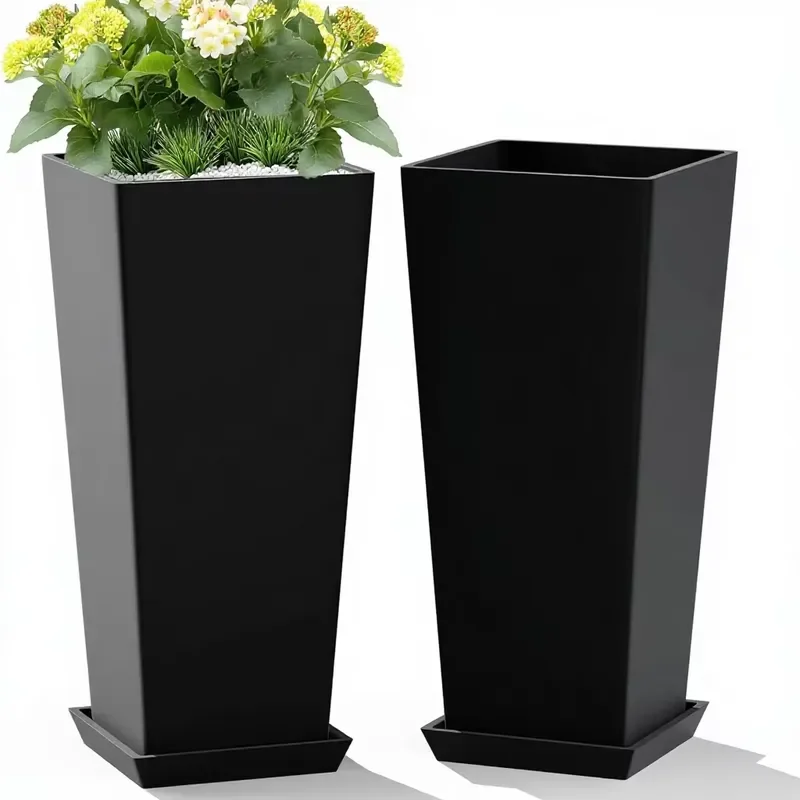 Large Outdoor Planter with Tray and Drain Hole Modern Garden Pot for Landscaping Decor