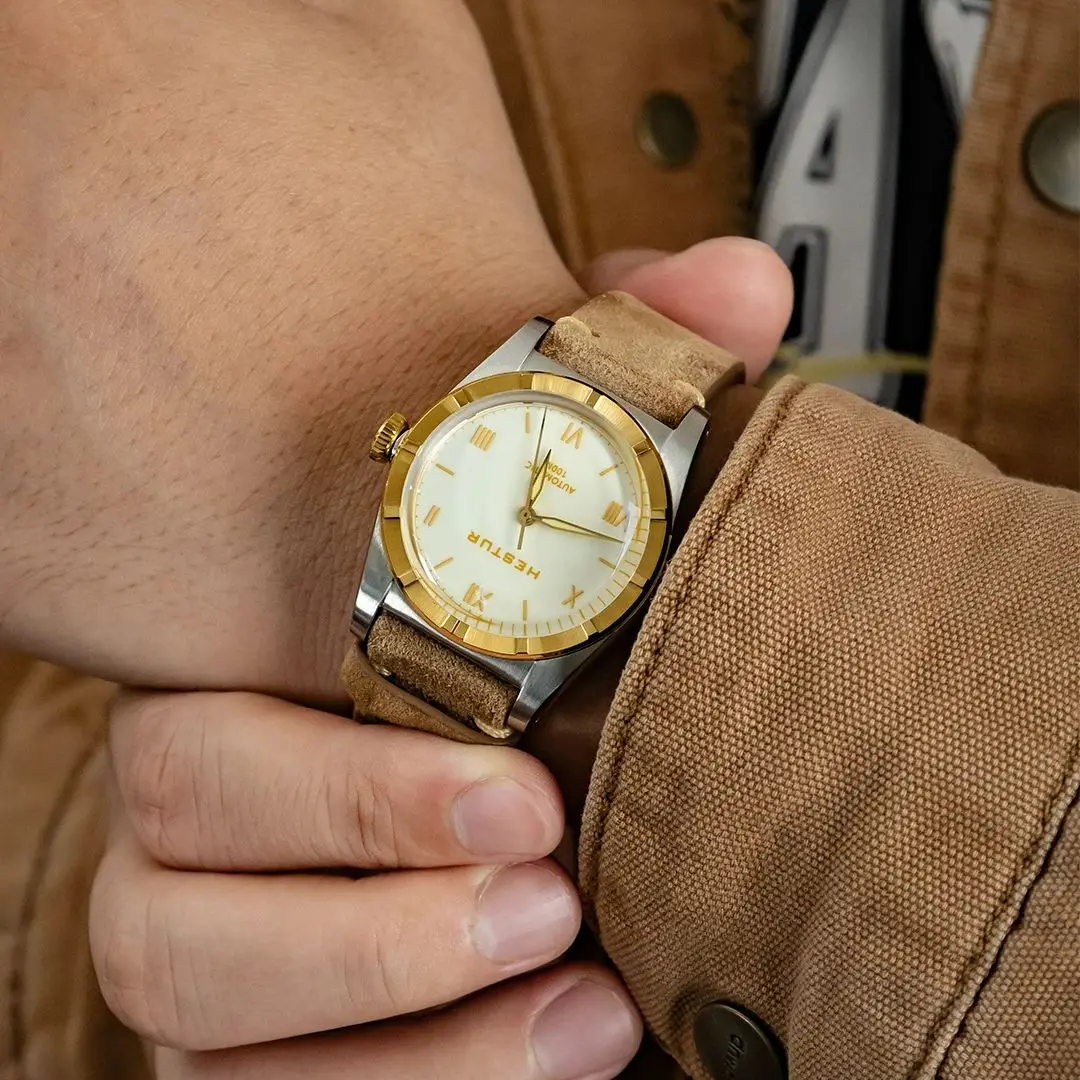 Hestur Retro Wristwatch Crystal Bubble Back Watches Automatic Mechanical SW200/PT5000 36mm Antique Men's Classic Calfskin Strap