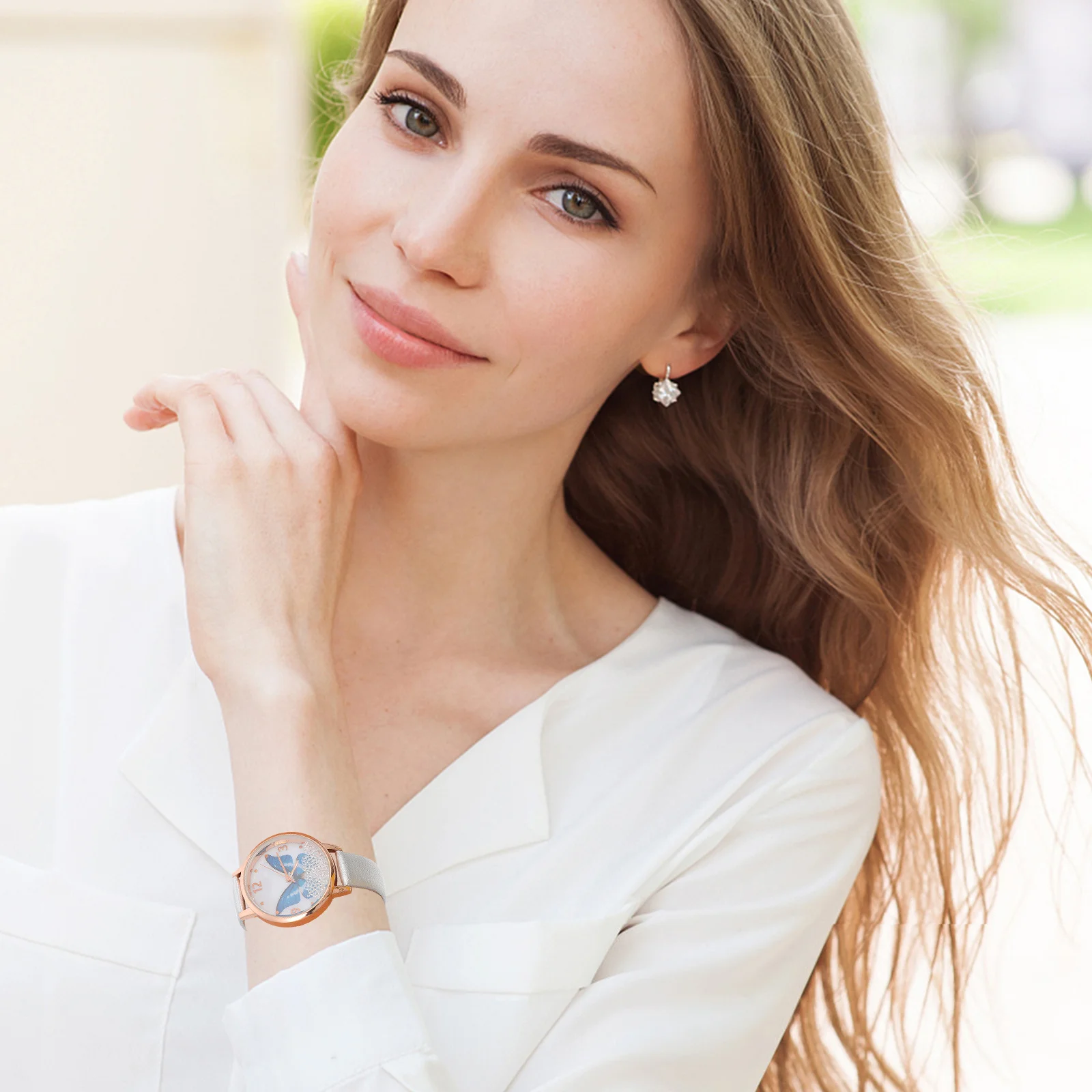 

1pc Double Dial Women Watch Alloy Stainless Steel Quartz Wristwatch For Bracelet Timepiece