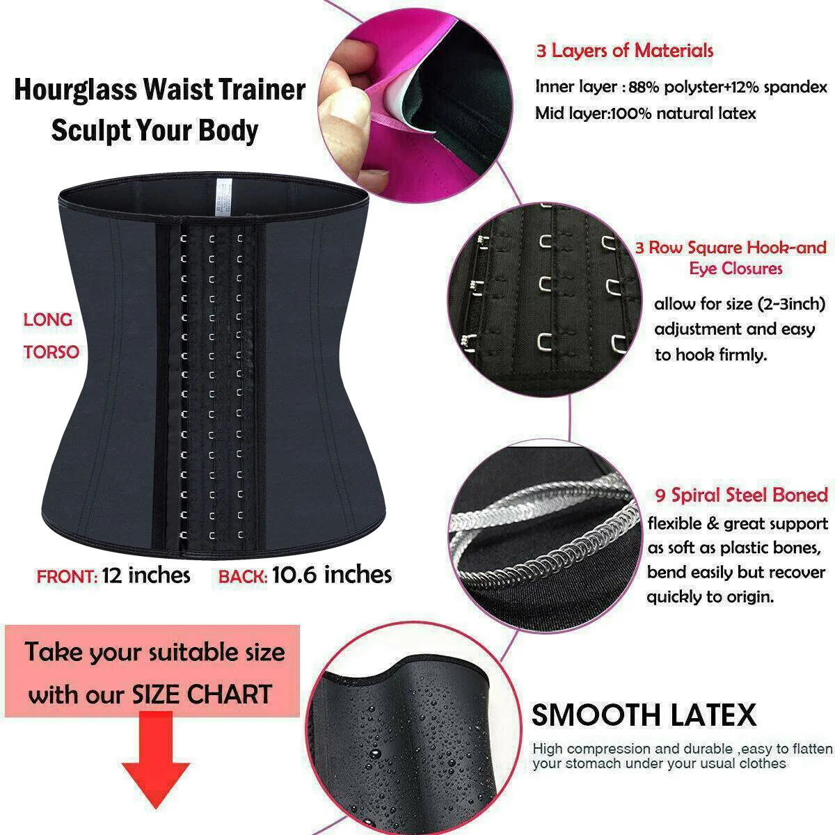 Fajas Colombians Latex Waist Trainer Cincher Long Torso Body Shapewear Women Slimming Belly Sheath Girdles Shaper 9 Steel Bones