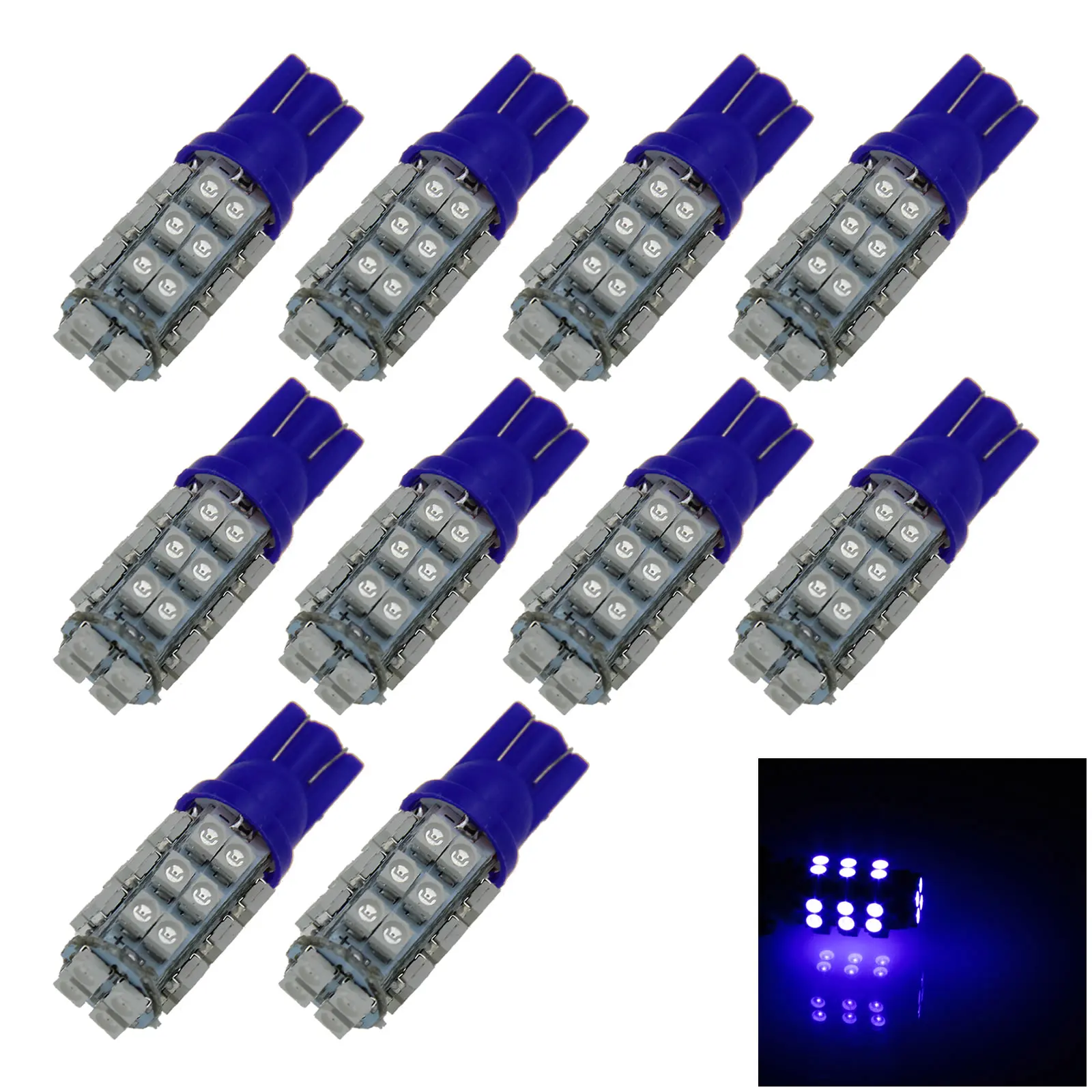 10x Blue RV T10 W5W Reverse Light Backup Bulb 28 Emitters 3528 SMD LED 159 161 168 2521 A034-B