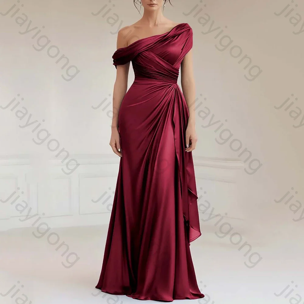 

One Shoulder Sheath Mother of The Bride Dress Pleat Satin Long Dress Exquisite High Quality Prom Party Gown for Women Customized
