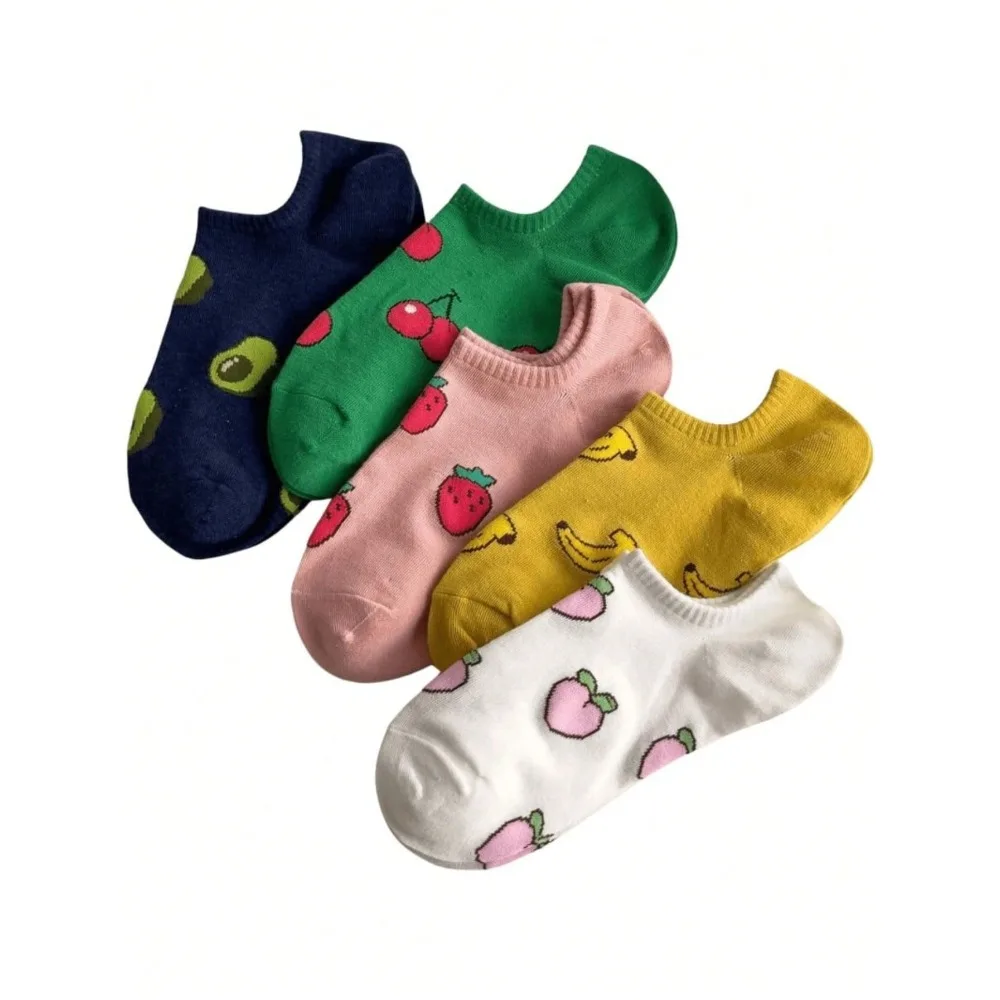 

5 Pairs Colorful Fun Fruit Pattern Socks - Soft And Comfortable Fun Patterned Socks, Suitable For Teenagers And Adults To Wear