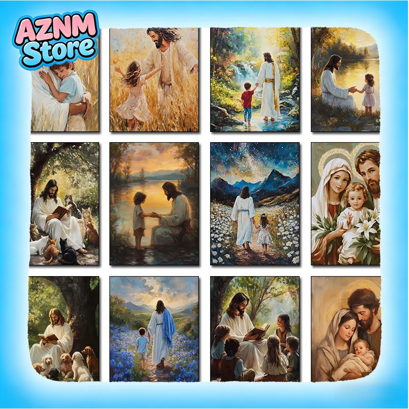 2026 Christian Jesus Mother Mary Holy Family Children Reading Bible Poster Print Wall Art Pictures Canvas Painting Room Home Dec