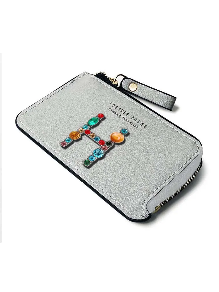 Korean-Style PU Wallet: Customized Personalized Customer Name Card & ID Holders with Zipper Convenience Metal Letter Decor