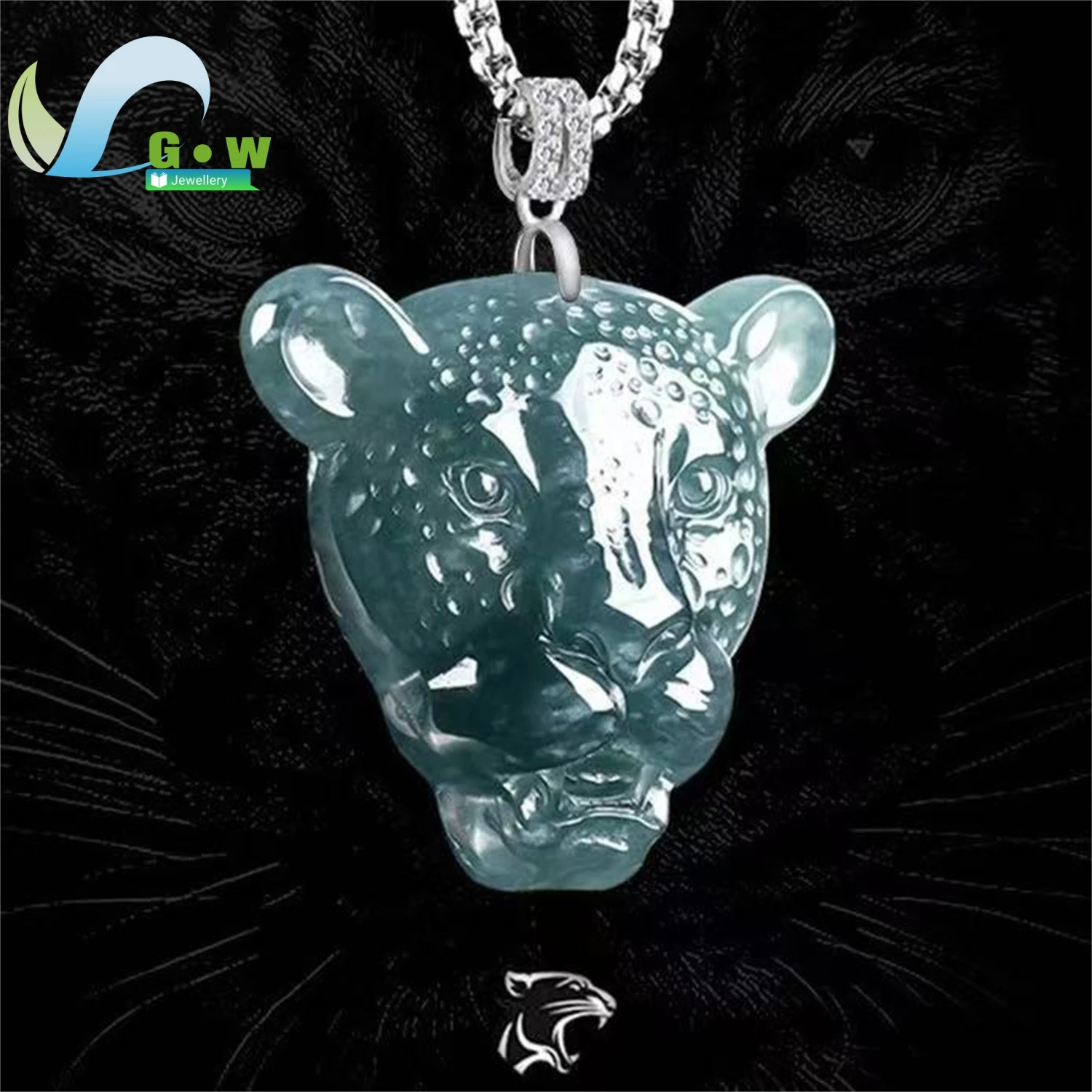 Natural Grade A Jadeite Blue Water Drifting Flower Leopard Pendant Hanging Ice Jade Necklace Unisex Carved Gemstone Amulet