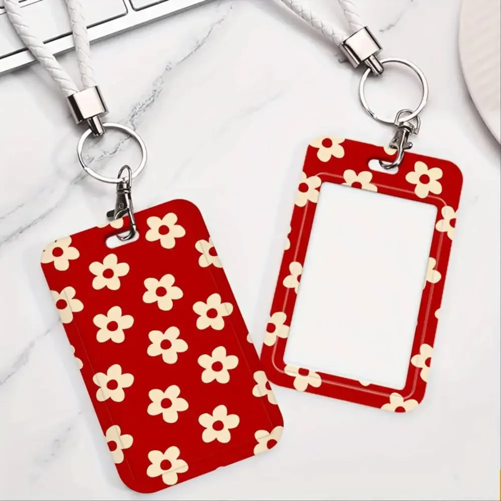 Red Flower ID Card Holder Plastic Card Case Compatible ID Badge Credit Bank License ID For Doctor Nurse Staff Holiday Gift