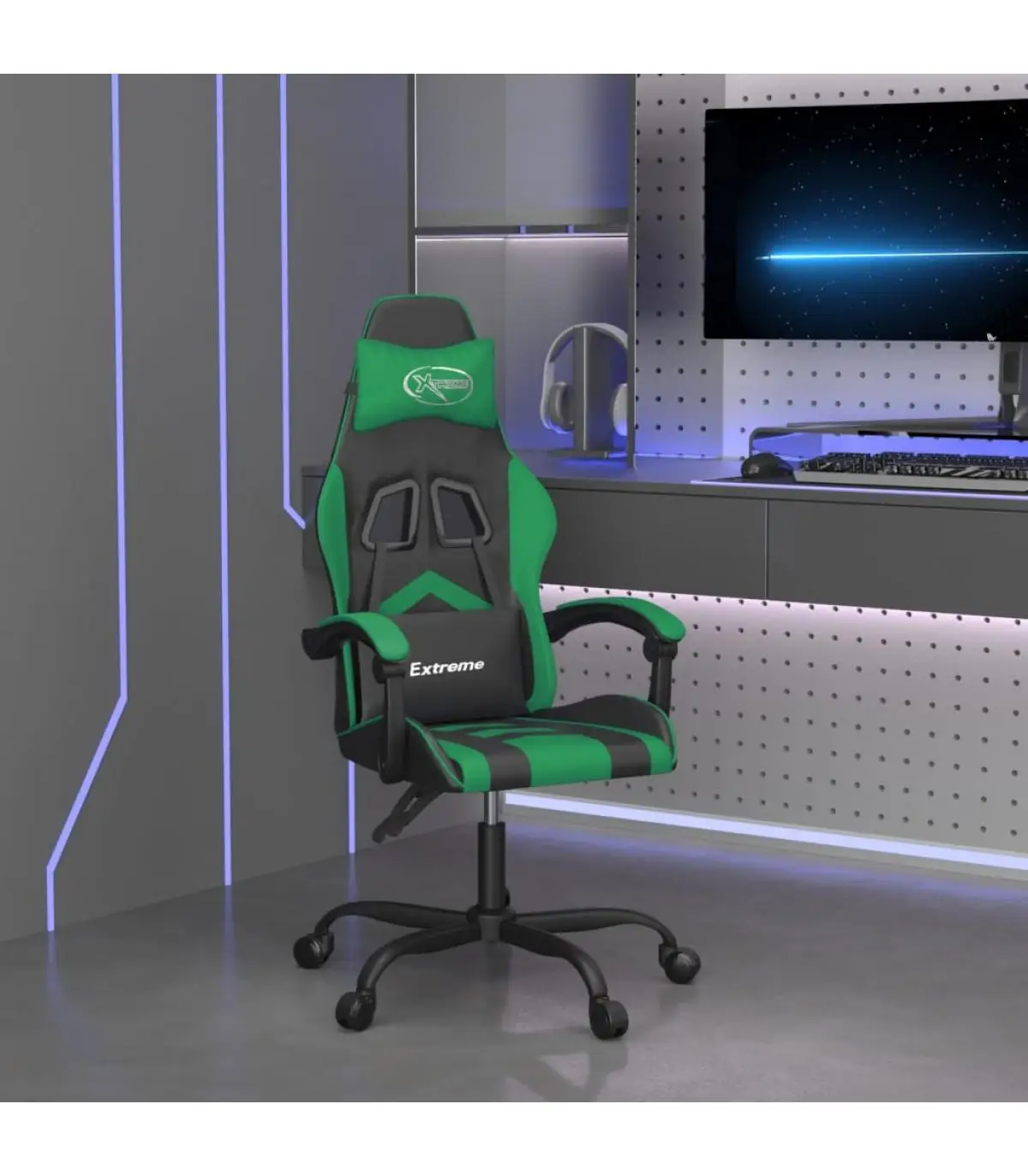 Gaming armchairs black and green synthetic leather swivel gaming chair