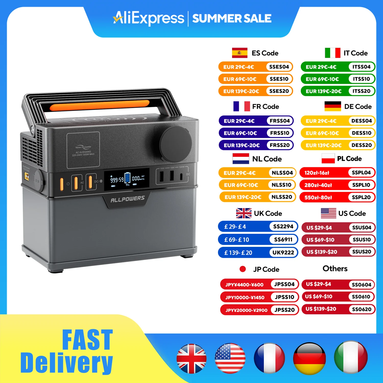 

ALLPOWERS S300 Portable Power Station 300W, 288Wh/ 78000mAh Power Storage Battery Generator for Garden Party Travel Camping