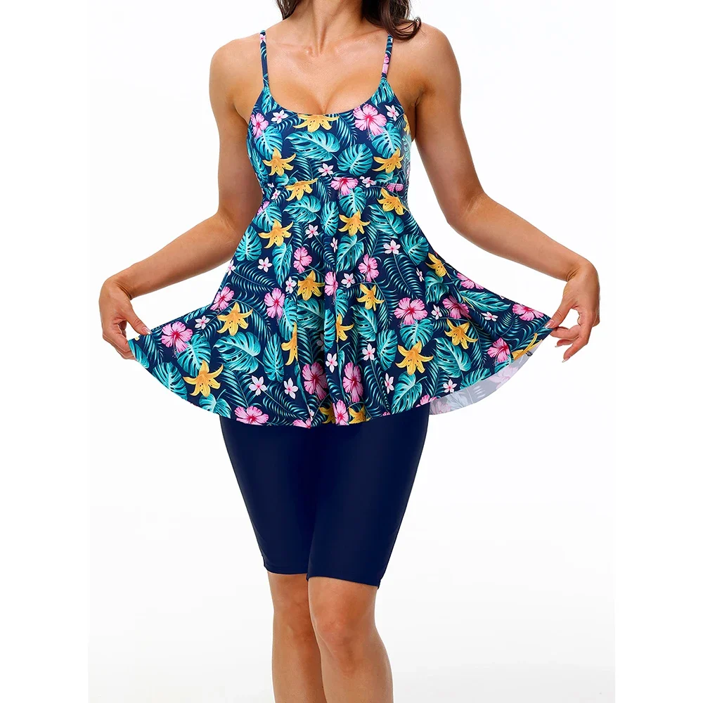 Fashionista Tankini مجموعة نابضة بالحياة الأزهار طباعة كامي أعلى السراويل ملابس السباحة قطعتين ملابس السباحة مريحة الاغراء ملابس للنساء