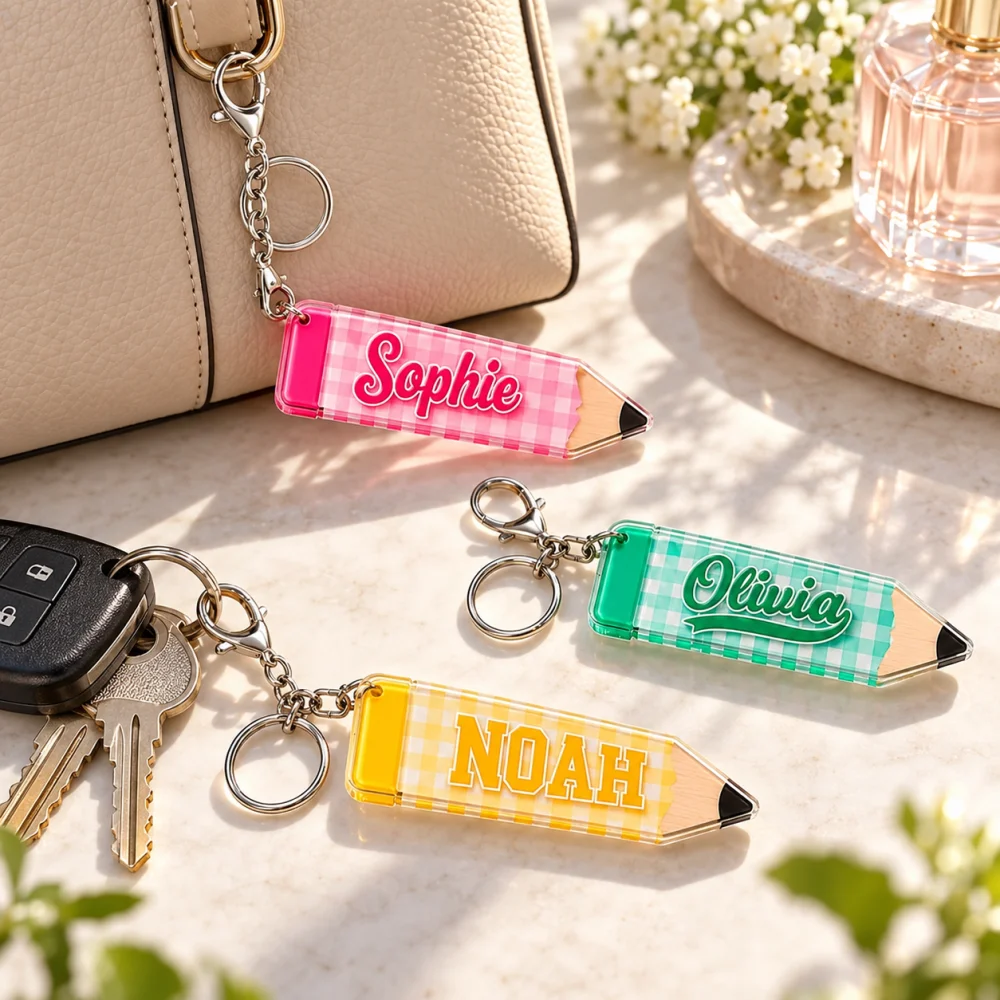 Personalized Custom Name Keychain, Acrylic Key Ring with Custom Text, Cute Backpack Pendant for Birthday Party Favor & Gift
