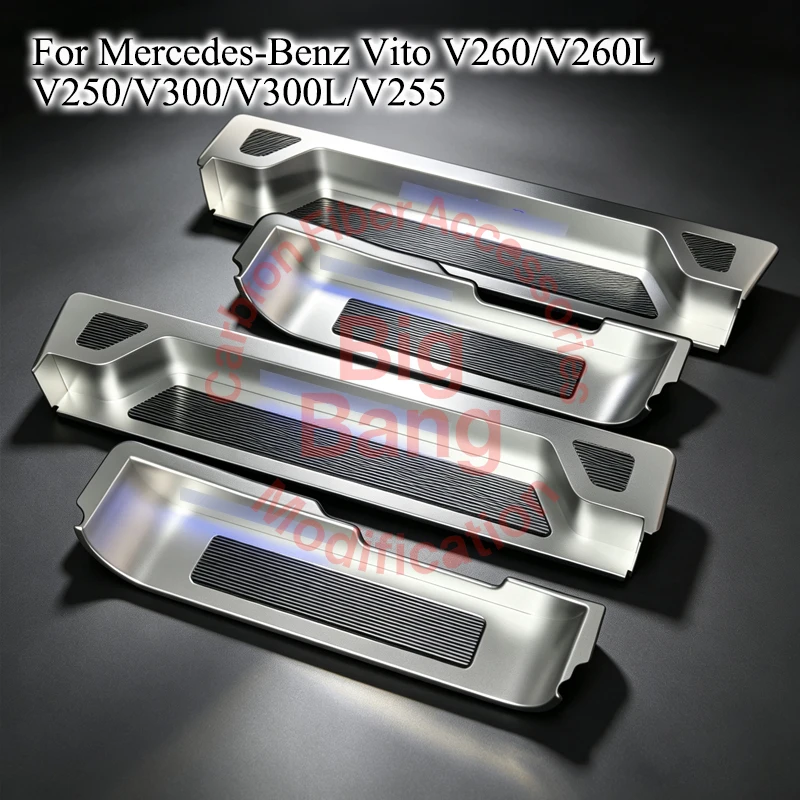 Suitable for Mercedes-Benz carbon fiber aluminum precision-carved welcome pedals with lights, and customized door sill strips fo
