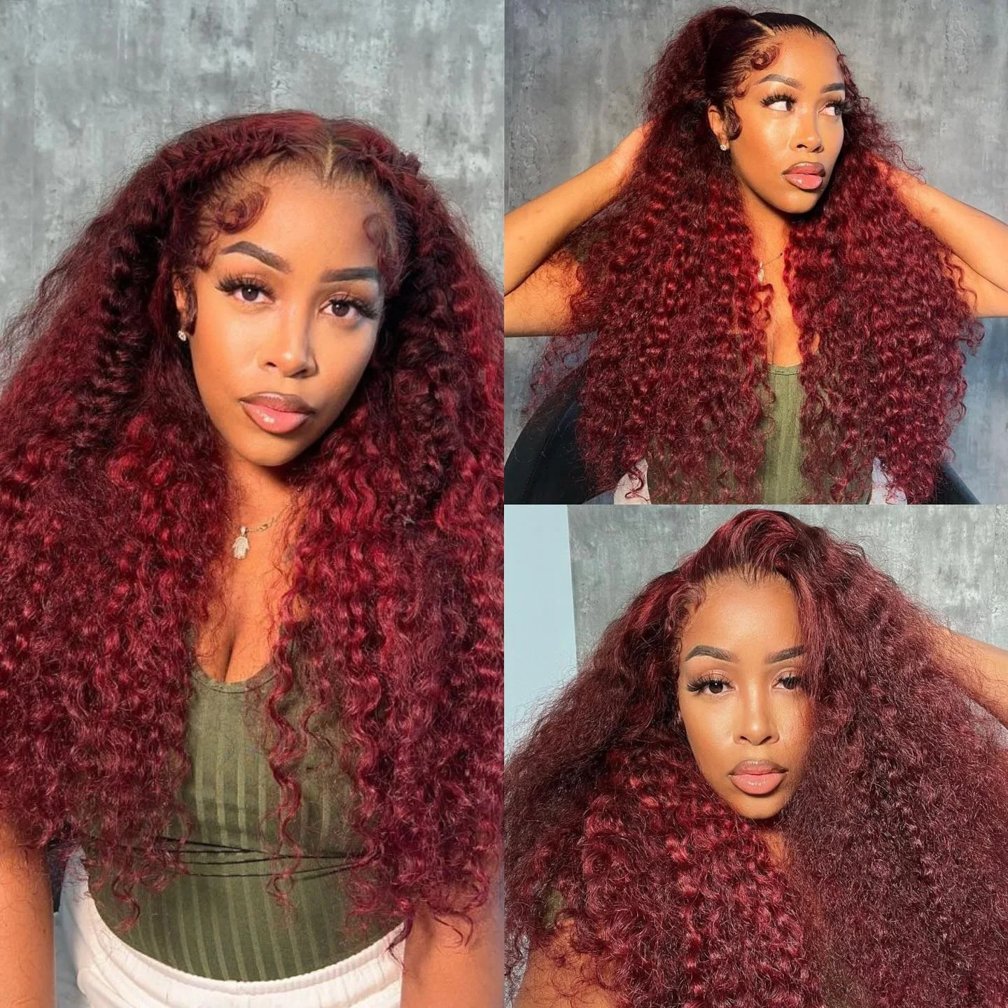 بورجوندي الإنسان أمامي 13x6 HD شعر مستعار دانتيل 13x4 شعر بشري ملون 99J مجعد موجة عميقة الأحمر الدانتيل الجبهة خصلات الشعر المستعار الإنسان للنساء #1
