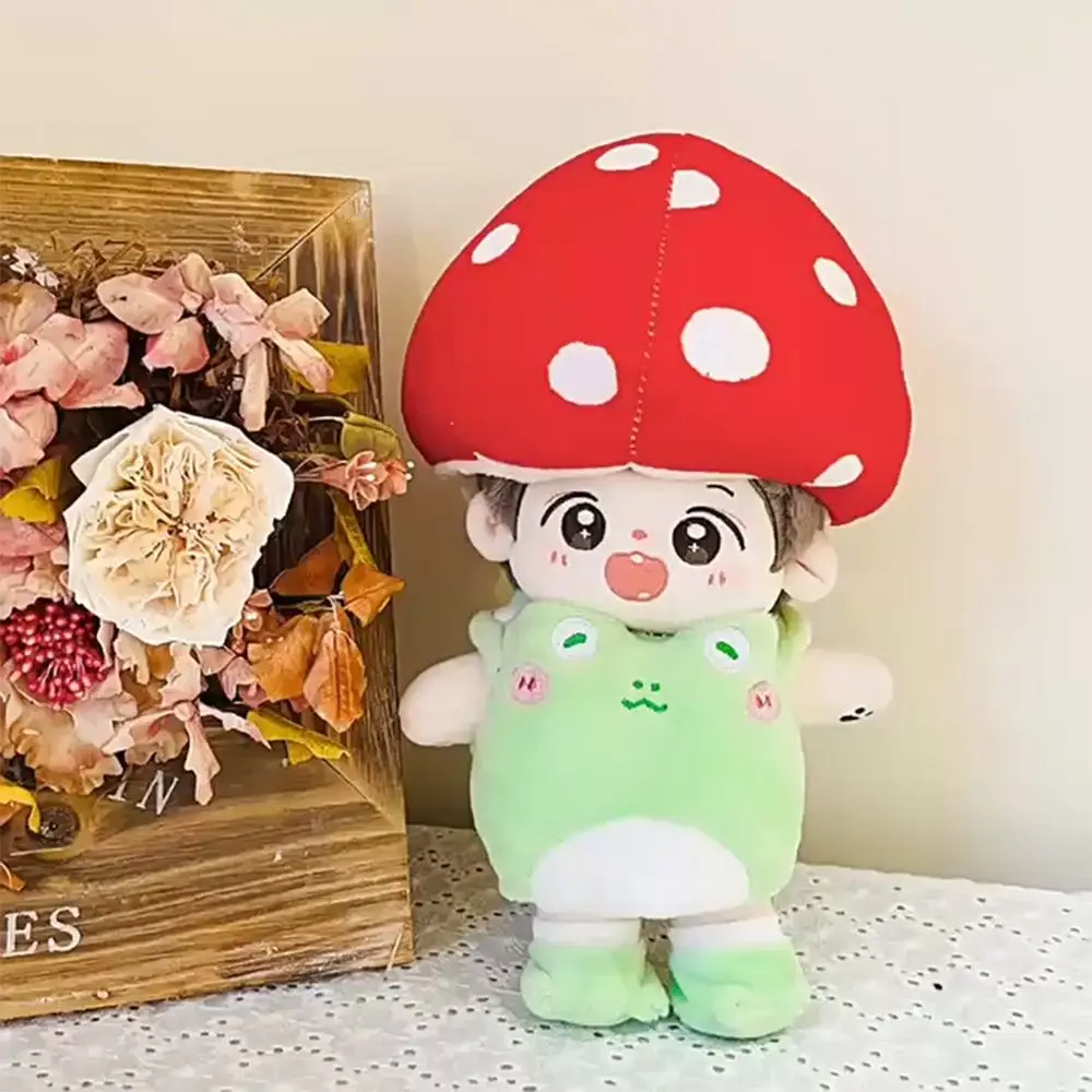 20CM Doll Clothes Red&green Cartoon Mushroom Doll Cap Dress Set Accessories Shoes Bag Replacement Outfit Cotton Stuffed Doll