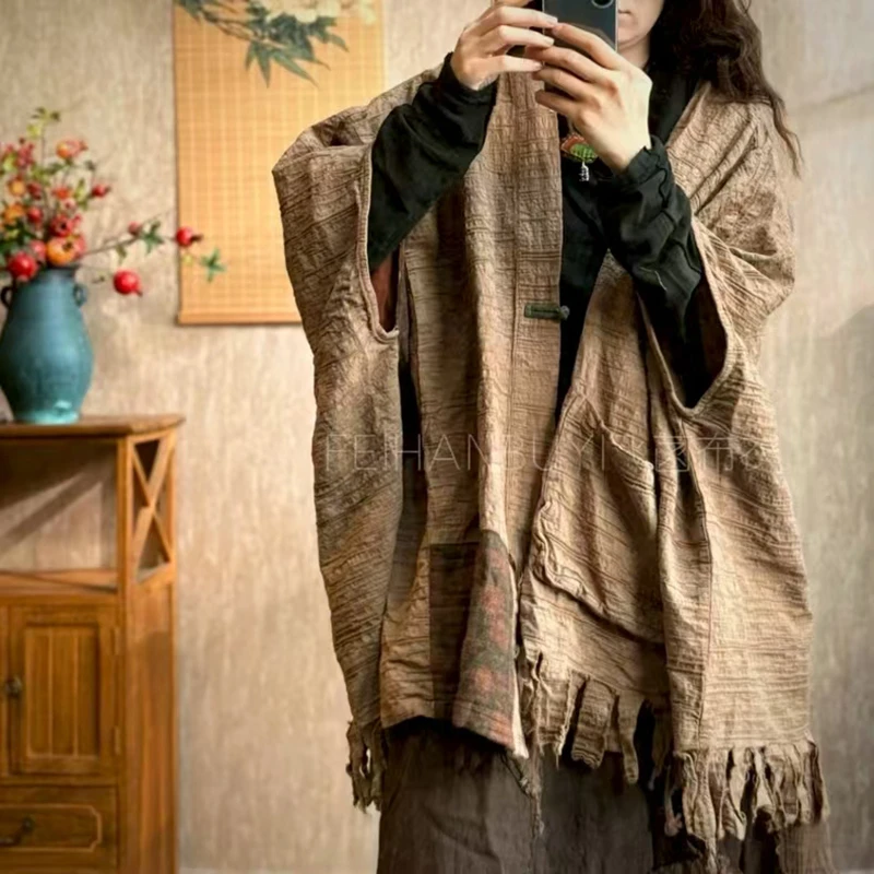 

Spring Autumn New Arts Style Women Batwing Sleeve Single Button Jackets Vintage Patchwork Cotton Linen Loose V-neck Coats F086