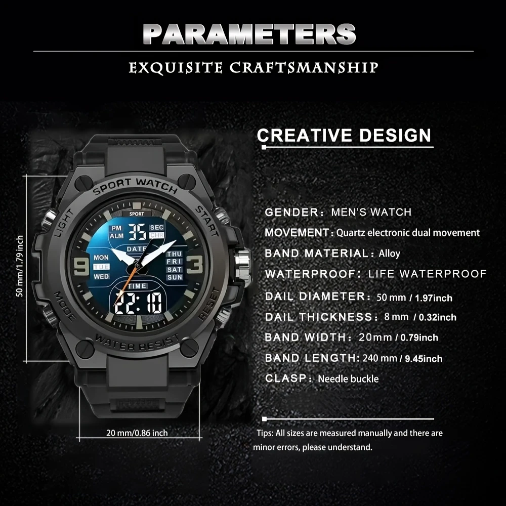 Men, women, and teenagers, equipped with a calendar, alarm clock, outdoor sports digital and analog dual display watch image 6