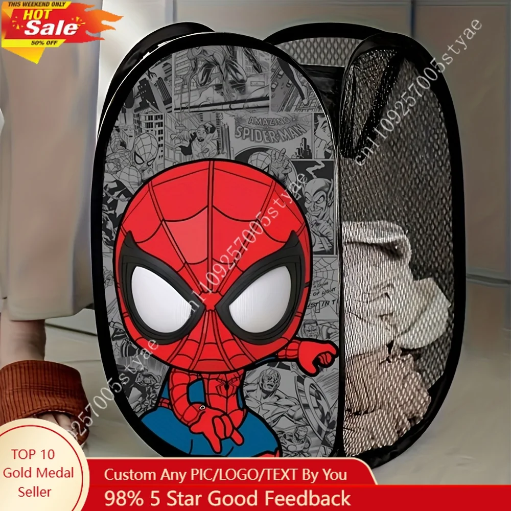 

Marvel Spider Man Red Mesh Cosplay Hero Laundry Basket Foldable Design Durable Saves Space Easy To Store Suitable for Bedrooms