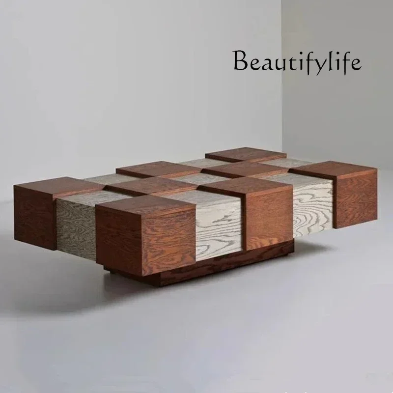 

LJYLMedieval solid wood rectangular coffee table black retro art creative Italian minimalist coffee table