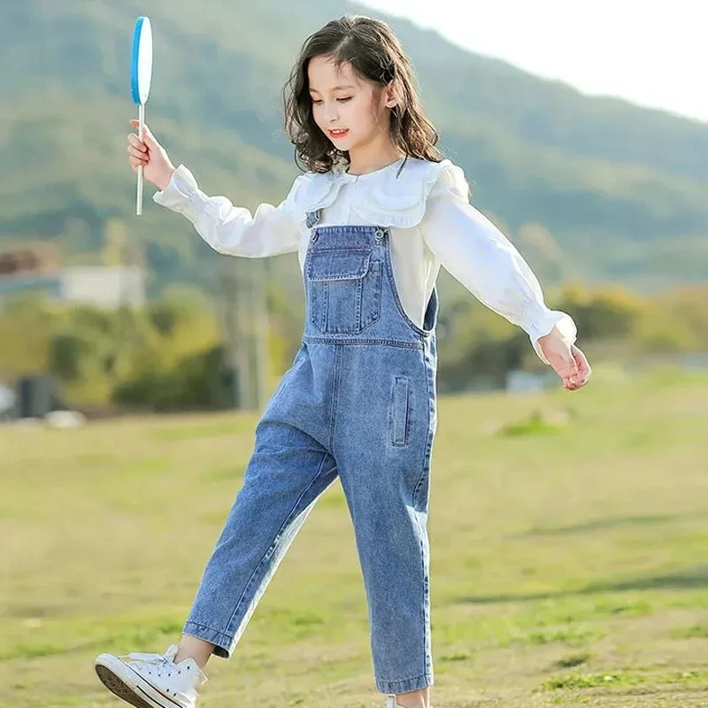 Korean Style Girls\' Fashionable Denim Overalls Children\'s Casual Loose Denim Trousers Retro All-match Baby Girl Denim Overalls