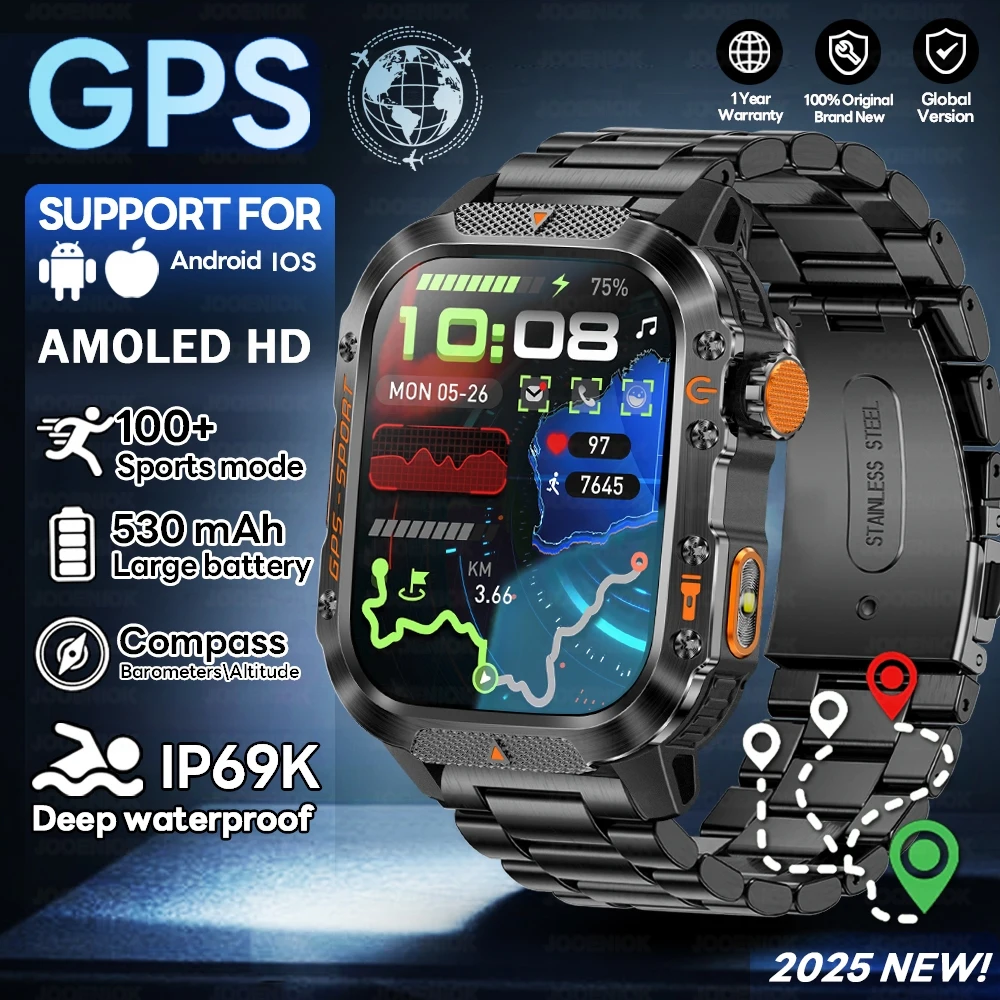

2025 Новые двухдиапазонные спутниковые GPS спортивные умные часы для мужчин AMOLED HD экран пульсометр компас 10 АТМ водонепроницаемые умные часы для плавания