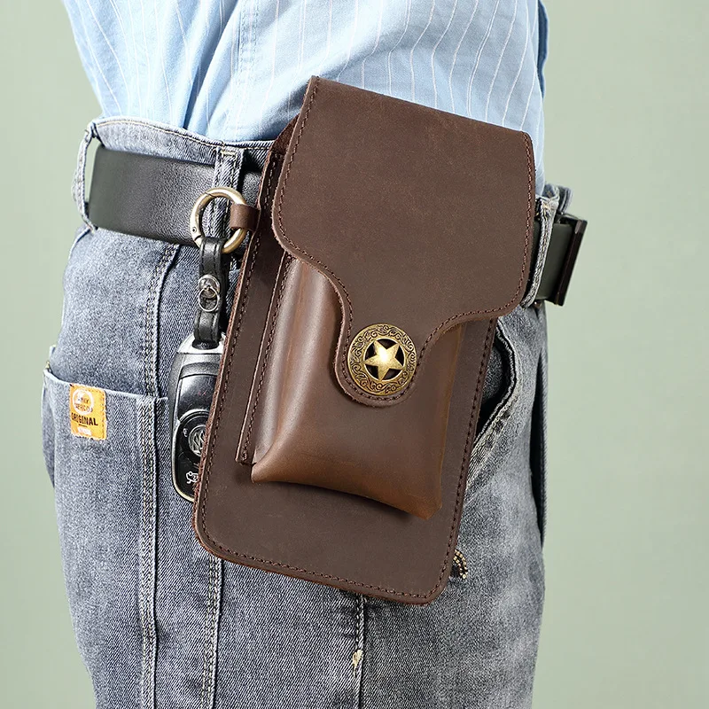 

Men's Waist Bag Vintage Crazy Horse Leather Male Fanny Pack Cellphone Pouch Belt Bag Men's Waist Bag Travel Bag Sports Outdoor