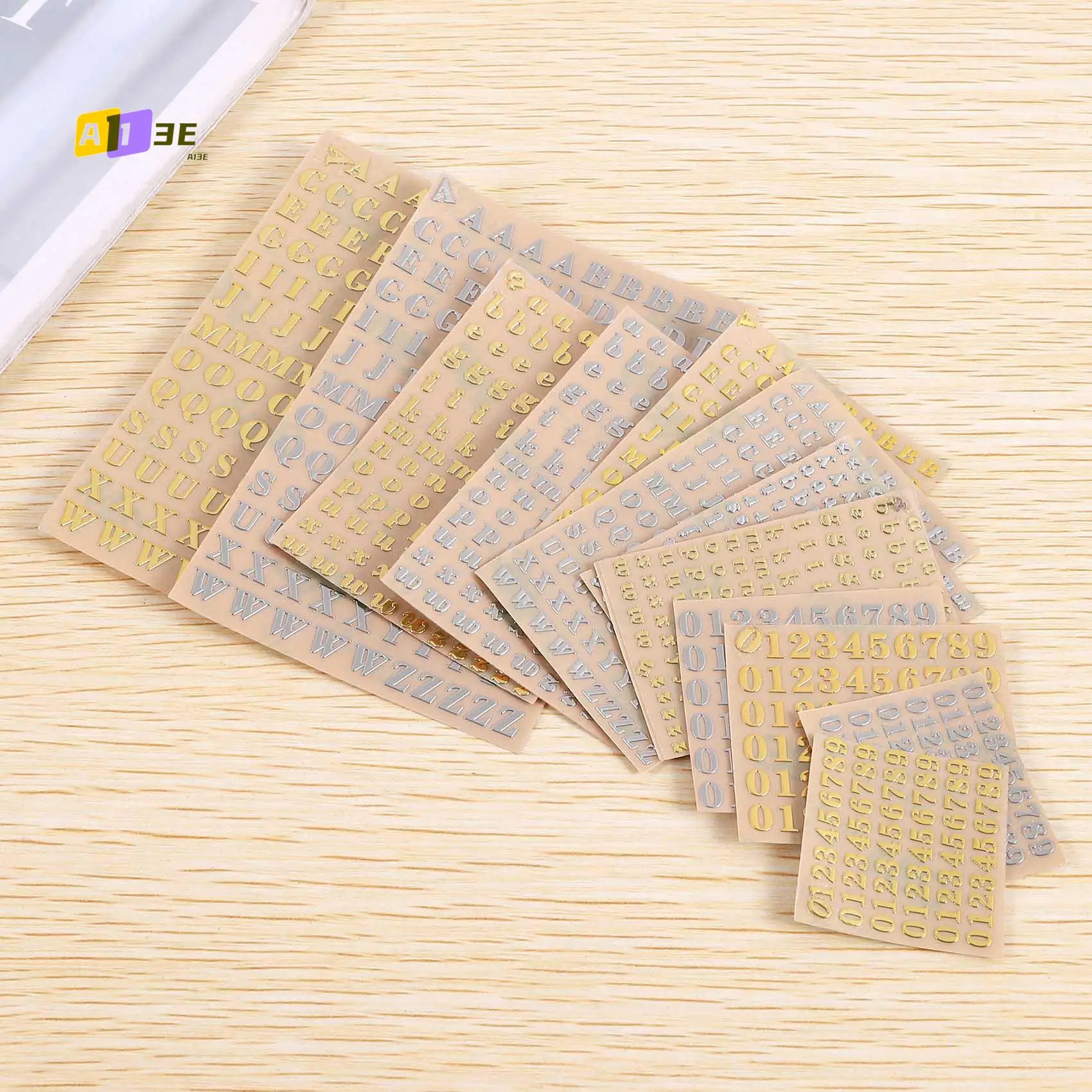 A13E-12 Sheets Letter Resin Stickers, Small Alphabet Number Stickers For Resin Art, Glitter Alloy Self Adhesive Stickers